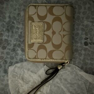 Coach Beige and Gold Wristlet